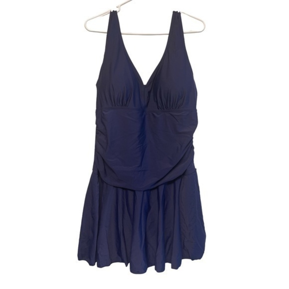 Plus Size Skirt Swimsuit Ruched Retro Swimdress Navy Blue Size XXXL NWT #0912